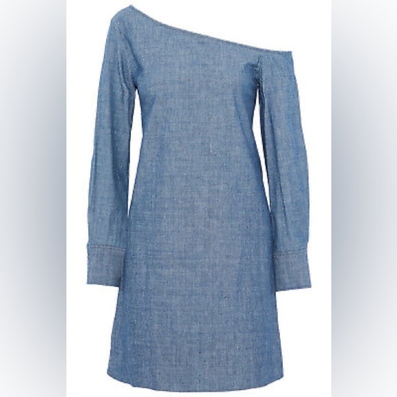 Theory Ulrika B Chambray Denim One Shoulder Dress Size 00 - Picture 3 of 10